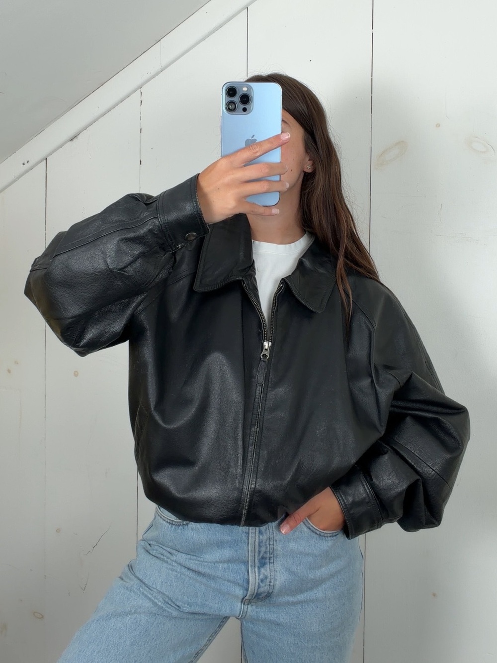 Vintage St John’s Bay Black Genuine Leather Full Zip Bomber Jacket Men’s XL 90s